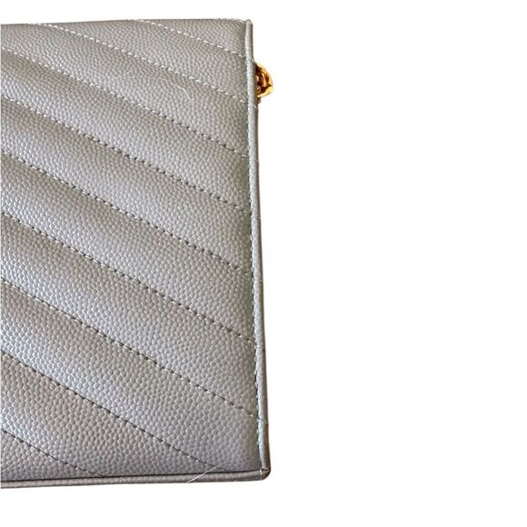 Auth Saint Laurent Gray Caviar Quilted Cassandre Wallet On Chain (WOC) Clutch - Picture 12 of 14